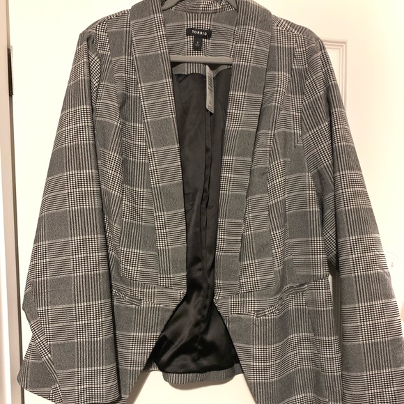 NWT PLAID OPEN FRONT BLAZER - Picture 3 of 6